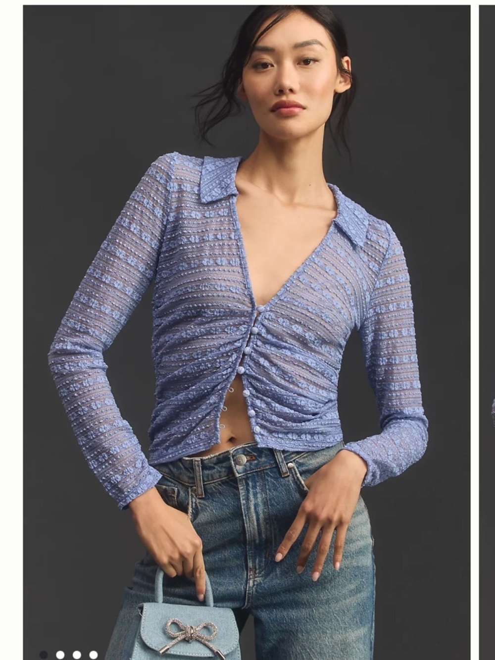 Anthropologie Sheer Lace Top Women’s Large Button Up Long Sleeve Crop 90s B23